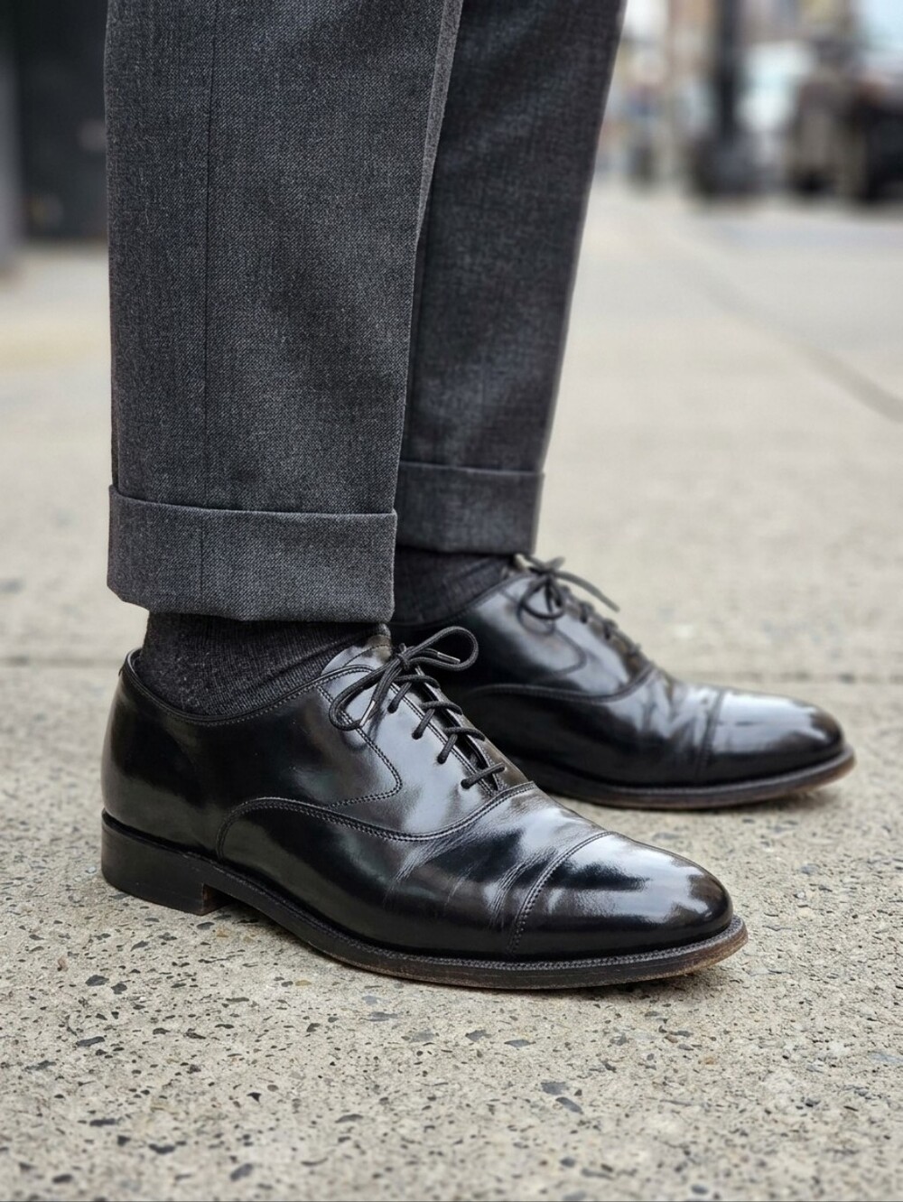 Florsheim Black Leather Cap Toe Oxfords Mens 8.5 E Wide USA 20331